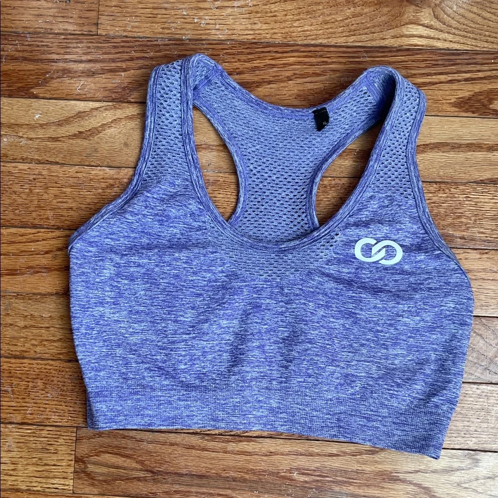 Seamless Heathered Purple Sports Bra - Picture 1 of 5